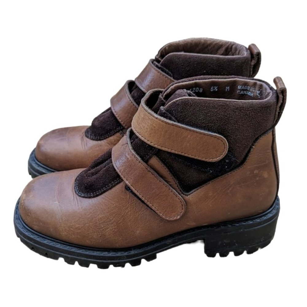 Vintage LL Bean Leather Hook and Loop Brown Hiking Boots 91208 Size 6.5 CANADA